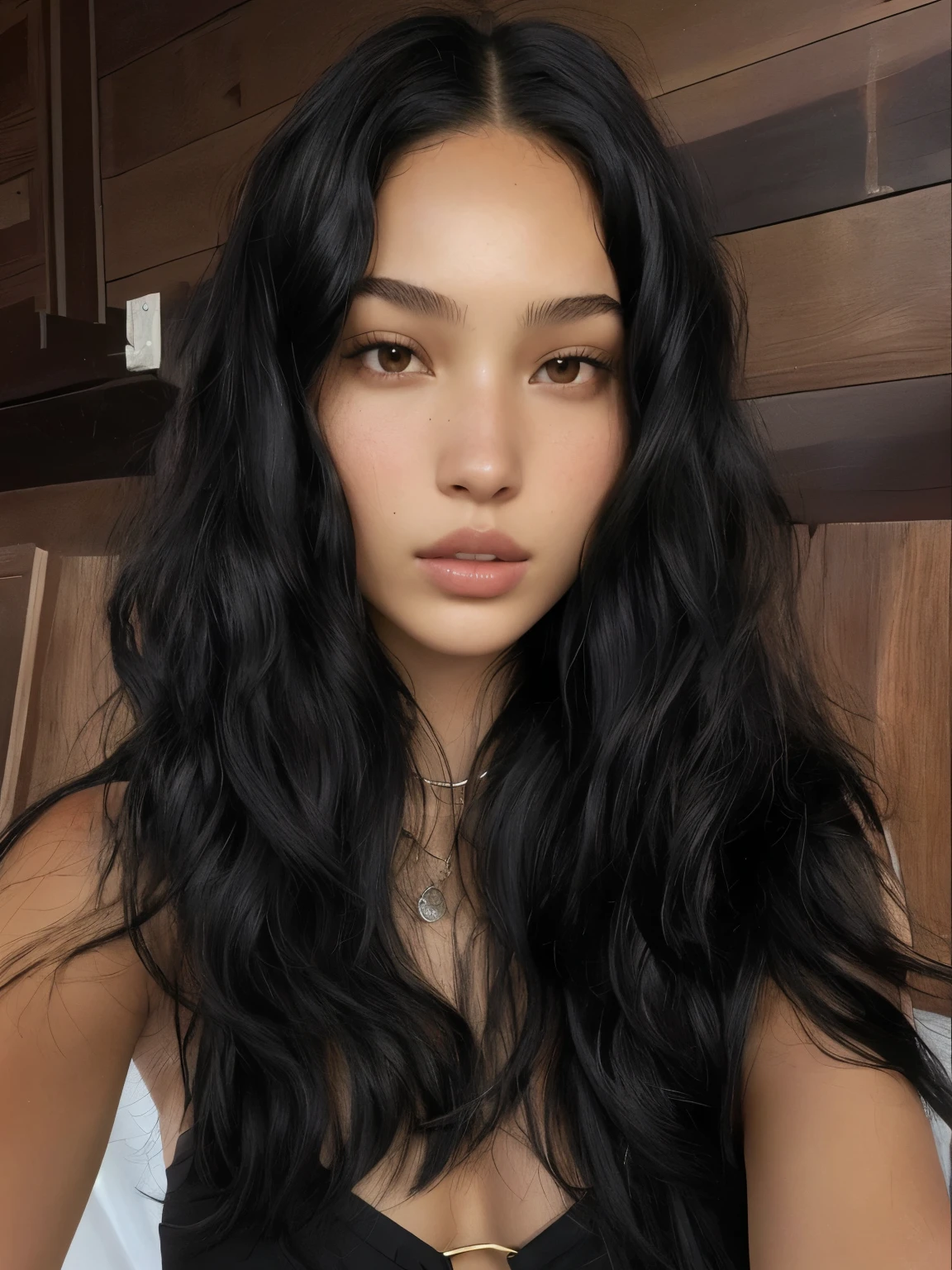 Mujer Arafed con pelo largo y negro y sujetador negro., cabello ondulado sin maquillaje, pelo negro largo ondulado, shanina shaik as medusa, zoe kravitz, Retrato de Sophie Mudd, corte de pelo rizado en la parte media, piel de oliva perfecta, pelo largo y negro ondulado, hermosa cara latina, pelo negro ondulado, Cabello negro natural extra oscuro