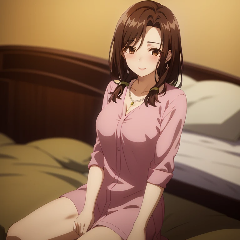 best quality, (masterpiece:1.2), highly detailed, bedroom , sitting on bed
1girl, solo, gotou airi, one mole under eye,
looking at the viewer, large breasts, slight smile, closed mouth, mature female, (standing:1.2),
brown eyes, brown hair, long hair, necklace, nude, lewd