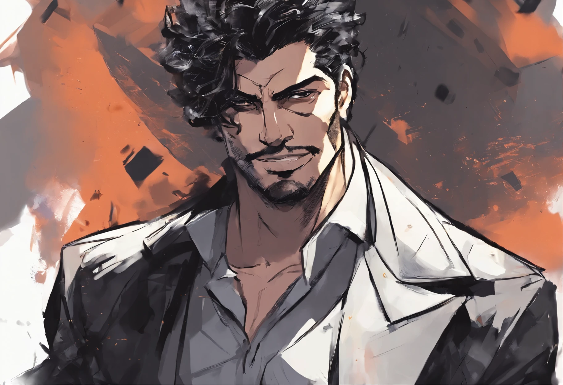 black messy hair, matured, smirking facial expression, looking at the viewer, cute and handsome, hot, wearing , mafia