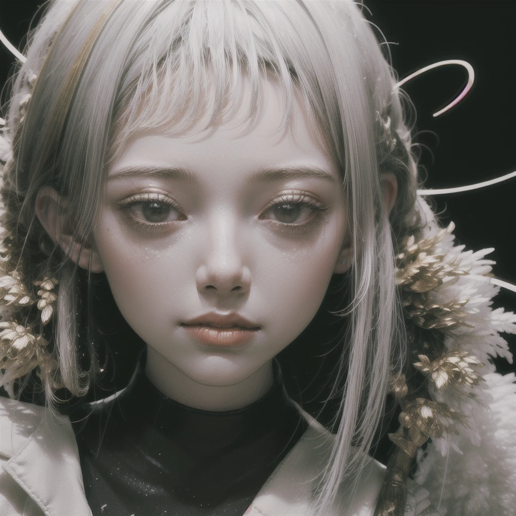((Create one girl 16+ years old.), (Full-length), (1 elf), (1 girl), (sexy), (One, bangs, dyed red hair) (White cyber-skull armor), ( long black tights with gloves),(wearing black outfit, holding sword, Ross Tran 8k, 3D character rendering 8K, Ross Tran style, Russell Dongjun Lu, Ross Tran style))_((Green:1.5, Orange:1.1, white: 1.3, yellow: 1.3))_ ((very sexy girl with dreadlocks, tattoos, bare parts of the body), ((down jacket on the naked body, T-shirt, thong))_((Beautiful figure, half-turn 16+ years) ,(realistic)), ((small peach breasts, graceful figure, narrow waist, smooth hips), (long double braids), (tight braids), (braided hair), (dark hair), (red lips), (smile ))_((Shiny skin:1.5, white skin, light skin:1.5)), ((sexy), (cute))_((amazing character designs, quiz style artwork, hyper detailed fantasy character, by Ross Tran!!!, ross-draws 1. 0, epic exquisite character art)).((Fractals, lights, leaves, fog, cherry blossoms, circles background))_((Chiaroscuro, contrast, warm-cold), (atmospheric rendering), (best quality), (Virtual realism))_((Digital painting, anime style, cyberpunk), (best quality, 4k, high resolution, masterpiece: 1.2))((ultradetailed), (realistic, photorealistic , photorealism: 1.37))_((Soft clear shapes, broad strokes, attention to detail))_((High quality, 16K | Ultra HD | Full HD)).