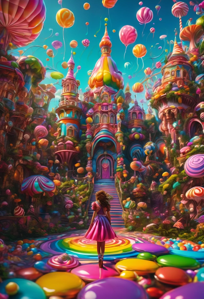1girl, Candyland, aesthetic, A candy wonderland with pride colors. detailed matte painting, deep color, fantastical, intricate detail, splash screen, complementary colors, fantasy concept art, 8k resolution trending on Artstation Unreal Engine 5