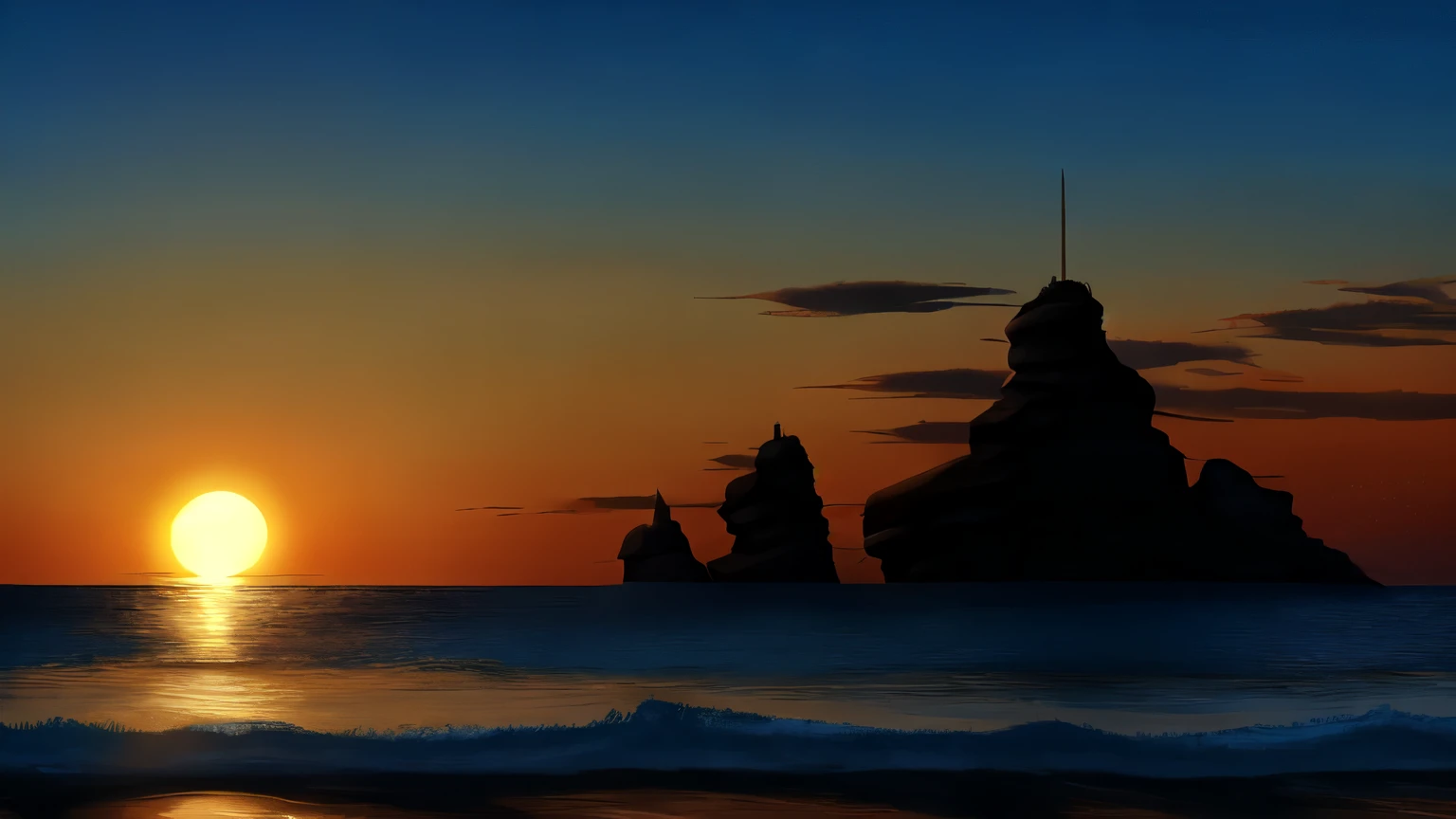 ((Melhor qualidade)), ((obra de arte)), (detalhado), um veleiro navegando em direto ao por do sol em mar agitado