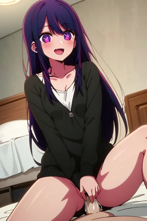 ((highest quality)), ((masterpiece)), (be familiar with), perfect face, indoor, Bedroom, looking at the viewer,
one woman, Hoshino Ai,
open mouth, ecstatic expression, blush, smile,
small breasts, flat chest, young girl, , , girl,
long hair, purple hair, purple eyes, Long Hair,
Completely naked, Nipple exposed, Sex with a man with a big cock, 膣内ejaculation, semen splashes, Insert a into your, sex in missionary position, , spread legs,