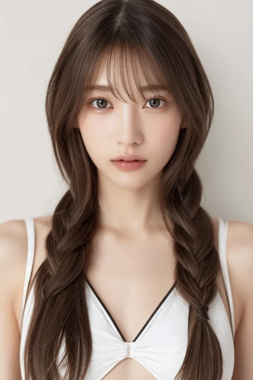 (from below:1),1 girl,(on the bed:1.3),light brown fringe long hair、braided hair、messy hair、light brown eyes、(dignified expression)、((Exposed bikini)),(Well-shaped mesonophysis:1.2)、(Spread your legs wide into an M shape.:1.3)、(Photoreal)、(intricate details:1.2)、(masterpiece、:1.3)、(highest quality:1.4)、(超A high resolution:1.2)、超A high resolution、(detailed eye)、(detailed facial features)、thin、((Full body shot of a slender model))