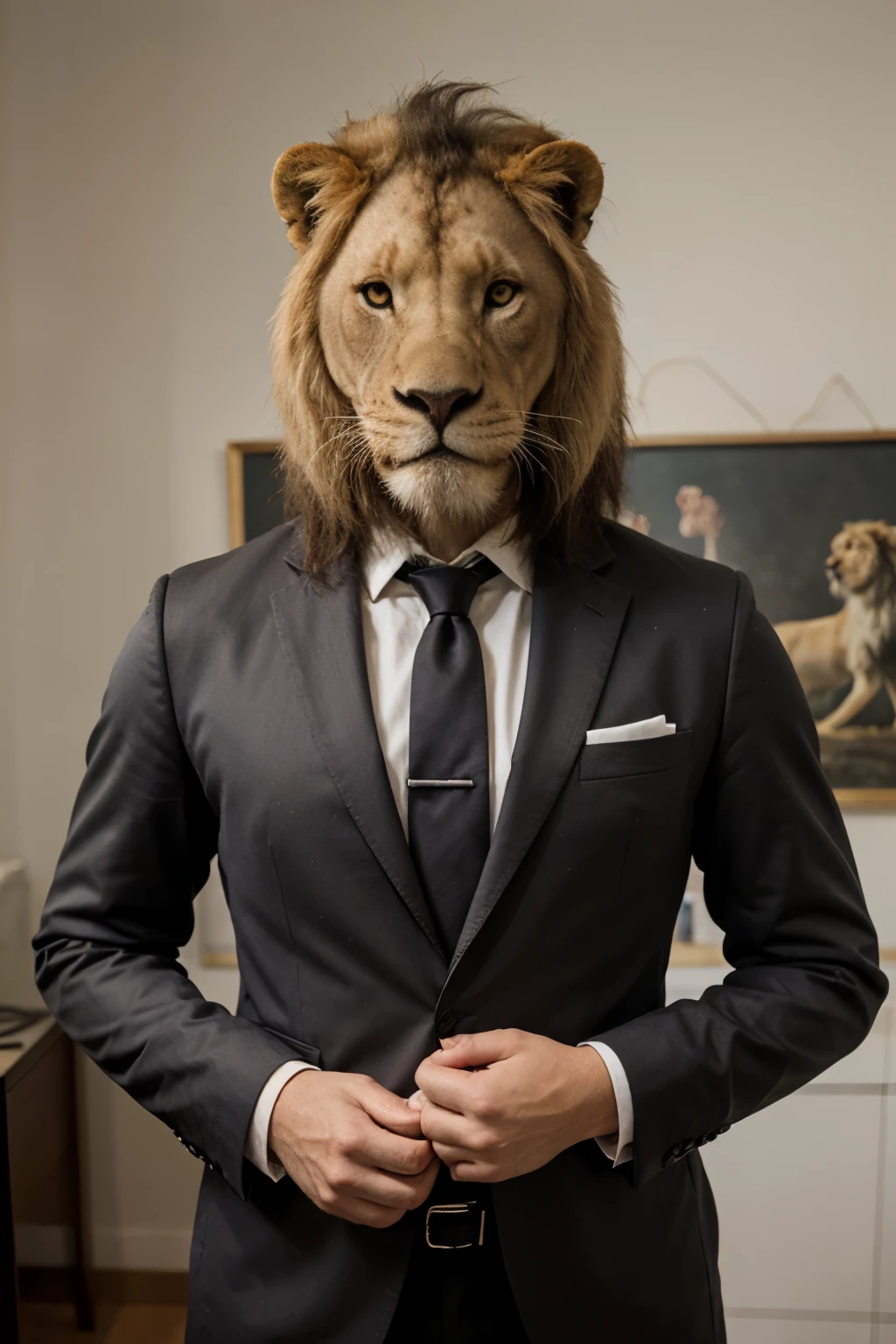 ((Melhor qualidade)), ((obra de arte)), (detalhado), ((animal)) A lion in a suit