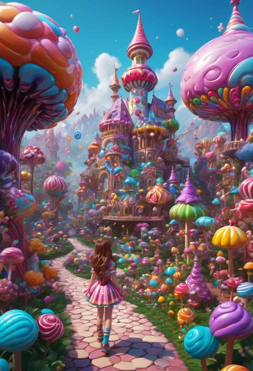 1girl, Candyland, aesthetic, A candy wonderland with pride colors. detailed matte painting, deep color, fantastical, intricate detail, splash screen, complementary colors, fantasy concept art, 8k resolution trending on Artstation Unreal Engine 5