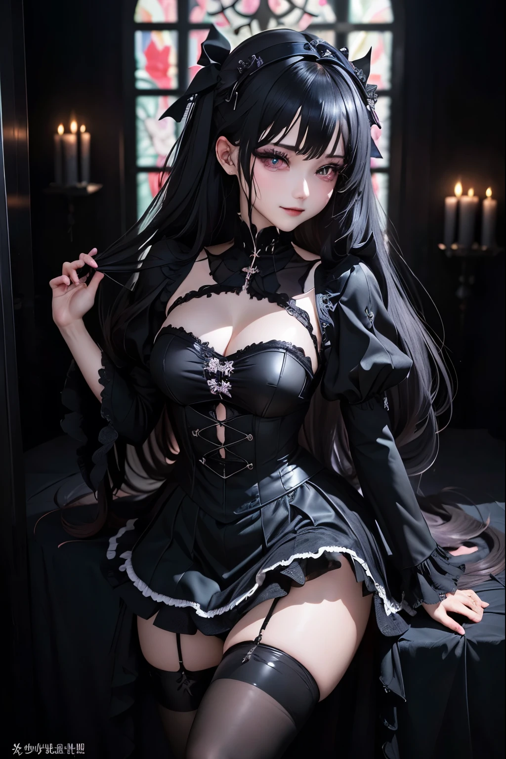 ハードdark gothicメイク、my sanity、deep night sky、horror、black dark eyeshadow、cry、grieve、Good skin glow、dark gothicメイク、dark smile、palace、fragrant beauty、22 years ago、Expression of intense sexual pleasure、embarrassed look、dark gothic、lewd expression、highest quality、View 5 books、Expression of sexual pleasure in suffering、drunk face、purple maid outfit、Mysterious、Noble、A face that is holding back the toilet、super sexy、loving smile、twin tail hair、jet black ruffle skirt、right blue eye, Left eye is red、Super bewitching pose、platform heel shoes、dark makeup、black lipstick、make the world beautiful、gothic lolita clothing、A little slender、silver hair、long hair straight hair、Cute Gothic Lolita Dress、beautiful face、elegant face、bewitching face、knee high socks、Stained glassが背景、Chest glistening with sweat、the room is dark、goth long dress、bell sleeve、wizard sleeve、decadent look、sexually excited look、gothic mode、Glossy thighs wet with water、Thighs that are wet and shiny with oil、Background of a room full of roses、sad expression、Rose Maiden、The embroidery is pink、The costume has pink embroidery、thigh high socks、knee high socks、slender body、gentle expression、masturbation behavior、deep black eyeshadow、despicable act、Stained glassと薔薇背景、wearing black underwear、black panties、thighs are a little thin、duo、female couple、i have lesbian friends、Are standing、hug a girl、upright、walk、A blue lightning bolt flashes in his right hand、There is a blue electromagnetic wave glowing in my hand.、dark church background、Stained glass、black metal world、dark castle、Dark Room、Her thighs shine with a lot of sweat、My body is wet and shiny、Lots of glitter on the thighs、sweating、My thighs are sticky from sweating、Sweat glistens on the thighs, The whole body is sweaty and shiny、pretty sweaty、My thighs are sweaty、my thighs are so wet、I sweat a lot and my thighs are shiny.....、A large amount of sweat shines all over the body、