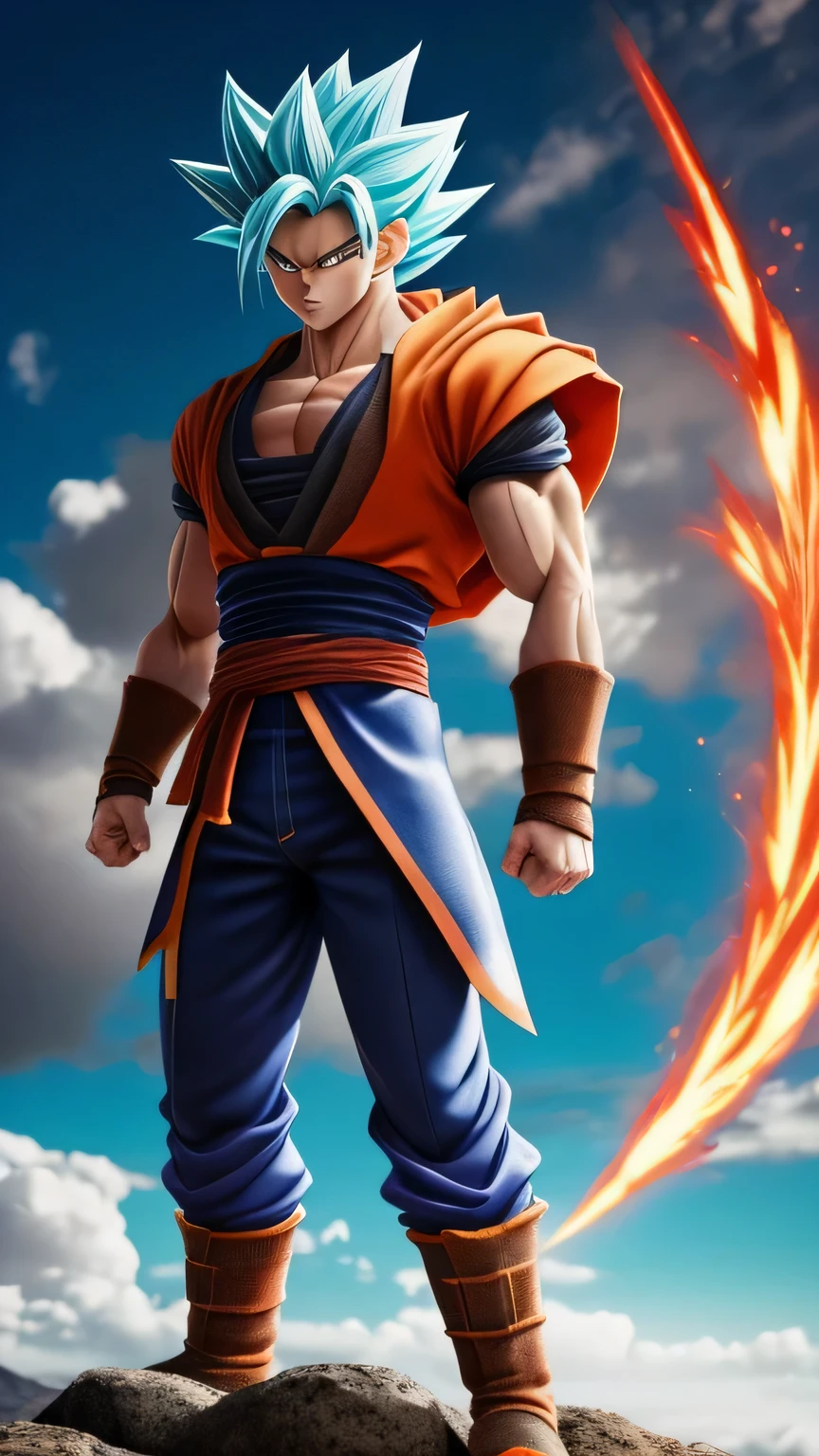 quadratic element,style of shonen animado obra de arte,goku,Las proporciones son correctas.,Detalles de la cara,muy detallado eyes,peinado,Detalles del cuello,detalles de ropa,Preparing to fight,mangas cortas,Calidad del juego,Seguimiento de luces y sombras,Trazado de rayos,brillo detallado,renderizado cg,detalle del cabello,elegante,elegante,(sentido juvenil),La ropa es complicada,perfect composition,refinamiento,alta calidad,higher details,muchos detalles,Volcano in the background, El trasfondo es complejo,a feeling of atmosphere, mirando enojado, ((animado))((vistoso)), 8K, ((obra maestra)), HDR, muy detallado, vano saliendo, profesional,palo de nube,Son Goku, Super Saiyan, lleno_Cuerpo, digital_obra de arte ,mitad del viaje,Megu-KJ, top-less,GSaya,SAYOS,Super Saiyan, 1 chico,(enfoque masculino:1.1),(male muscles:1.2),SAYOS,Super Saiyan,(cabello purpura:1.2),(mirando al espectador),blue eyes,Super Saiyan 1, chaqueta de nieve holgada de color naranja con una bolsa, standing on a snow covered mountain, lleno Cuerpo obra de arte. Estilo avatar