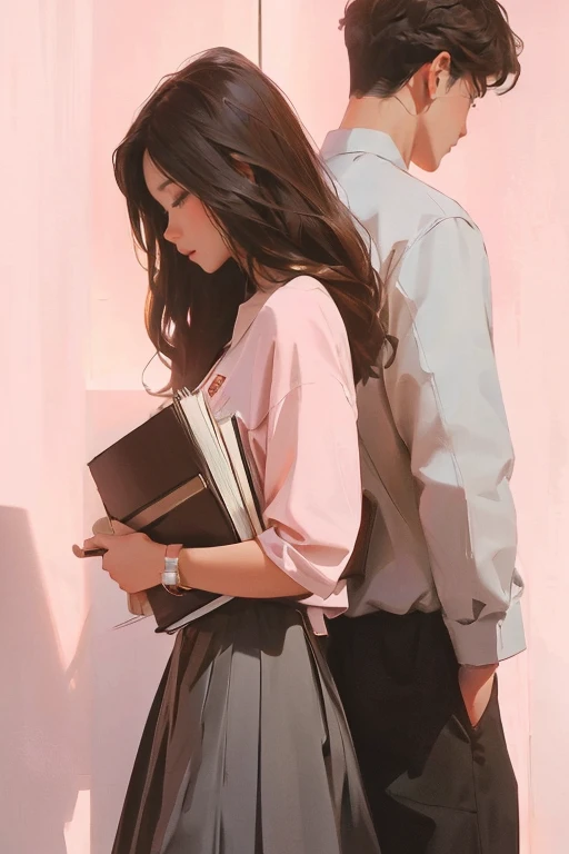 Two people standing side by side holding books, 