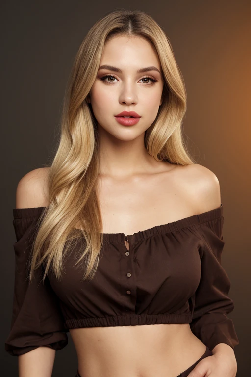  woman, highly detailed, realistic, , upper body, makeup, lipstick, gradient background, (dark brown eyes), blonde hair, mouth open, straight hair, dark eyes, oversized man's shirt with unbotton off shoulder showing breasts , waist up pose , various shot angle 