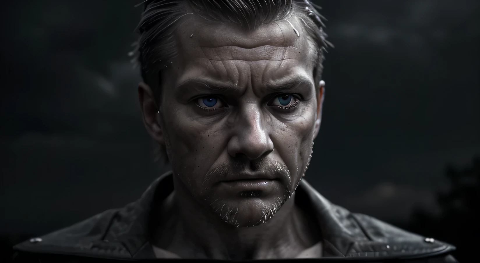 (sharp focus:1.2), an award winning photo of an man sad peasant, thunderstorm outside, lightning back lighting, , lines on face, wrinkles, extremely detailed skin, sadness, hopelessness ,cloudy eyes, (deep shadows:1.1), high contrast, beautiful eyes, absurdres, 8k, (high quality:1.3), , artstation hd, concept art, detailed face and body, award-winning photography, (moody lighting:1.2), depth of field, bokeh, 4K, HDR