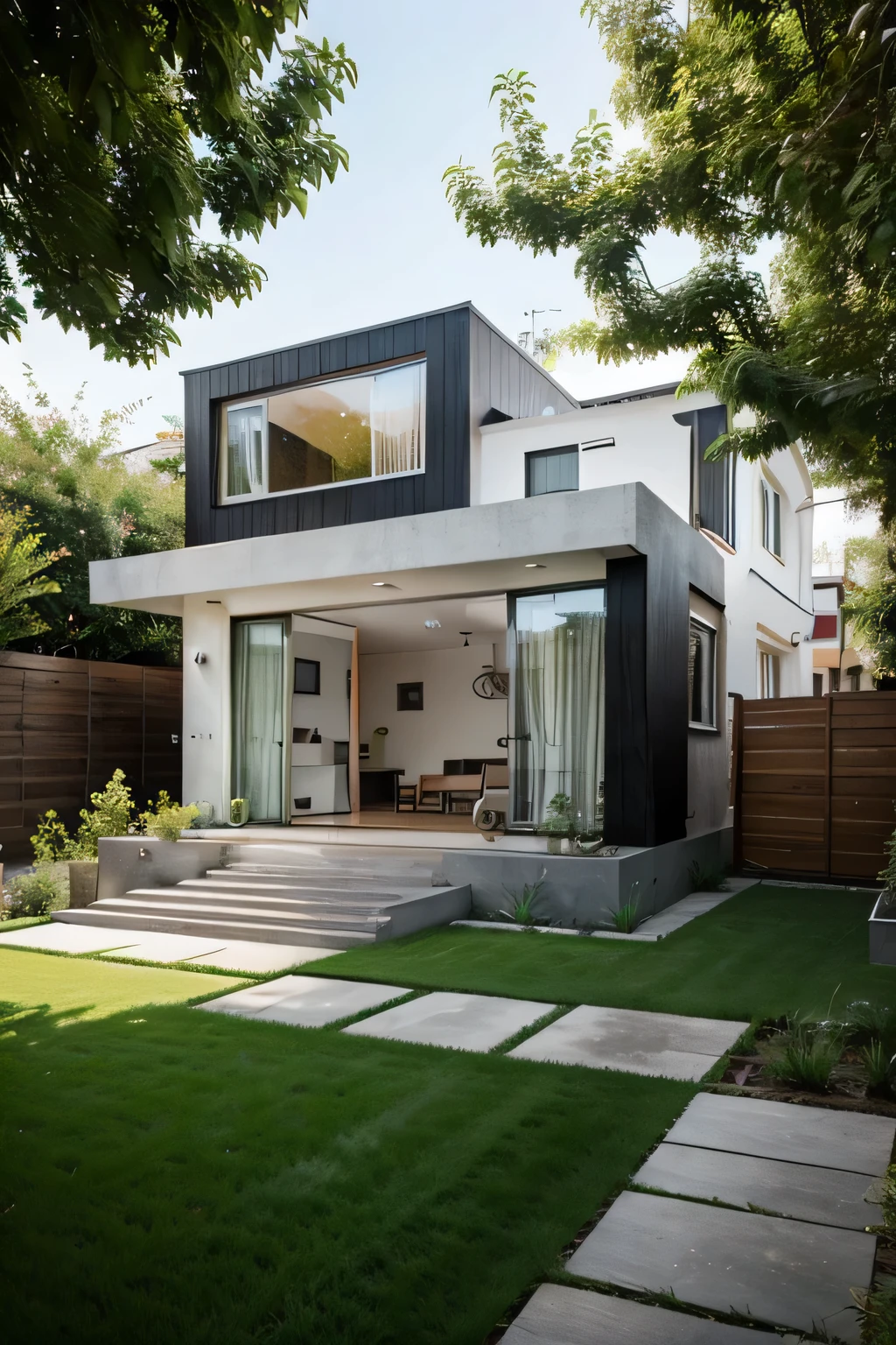 small modern house with a beautiful garden
