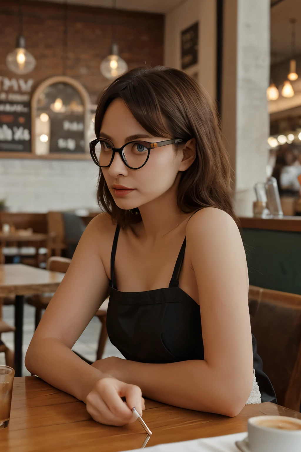 a pair of eyeglasses used to see without the frame stem on a table in the afternoon of a cafe restaurant