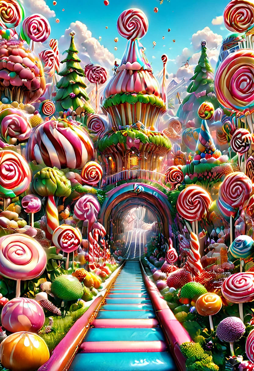 Candyland, Candy Land, Thomas train, (masterpiece, best quality, Professional, perfect composition, very aesthetic, absurdres, ultra-detailed, intricate details:1.3)