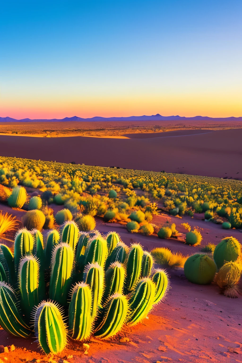 paisagem, Cactus plants in a desert area with a sky background, caatinga, paisagem do deserto, serene desert scenery at night.