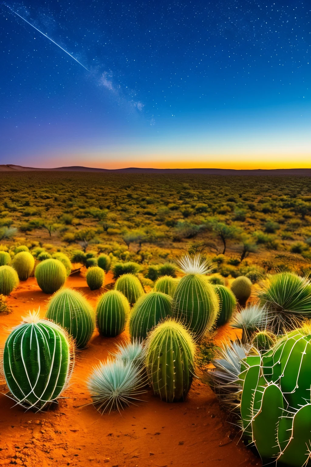 paisagem, Cactus plants in a desert area with a sky background, caatinga, paisagem do deserto, serene desert scenery at night.