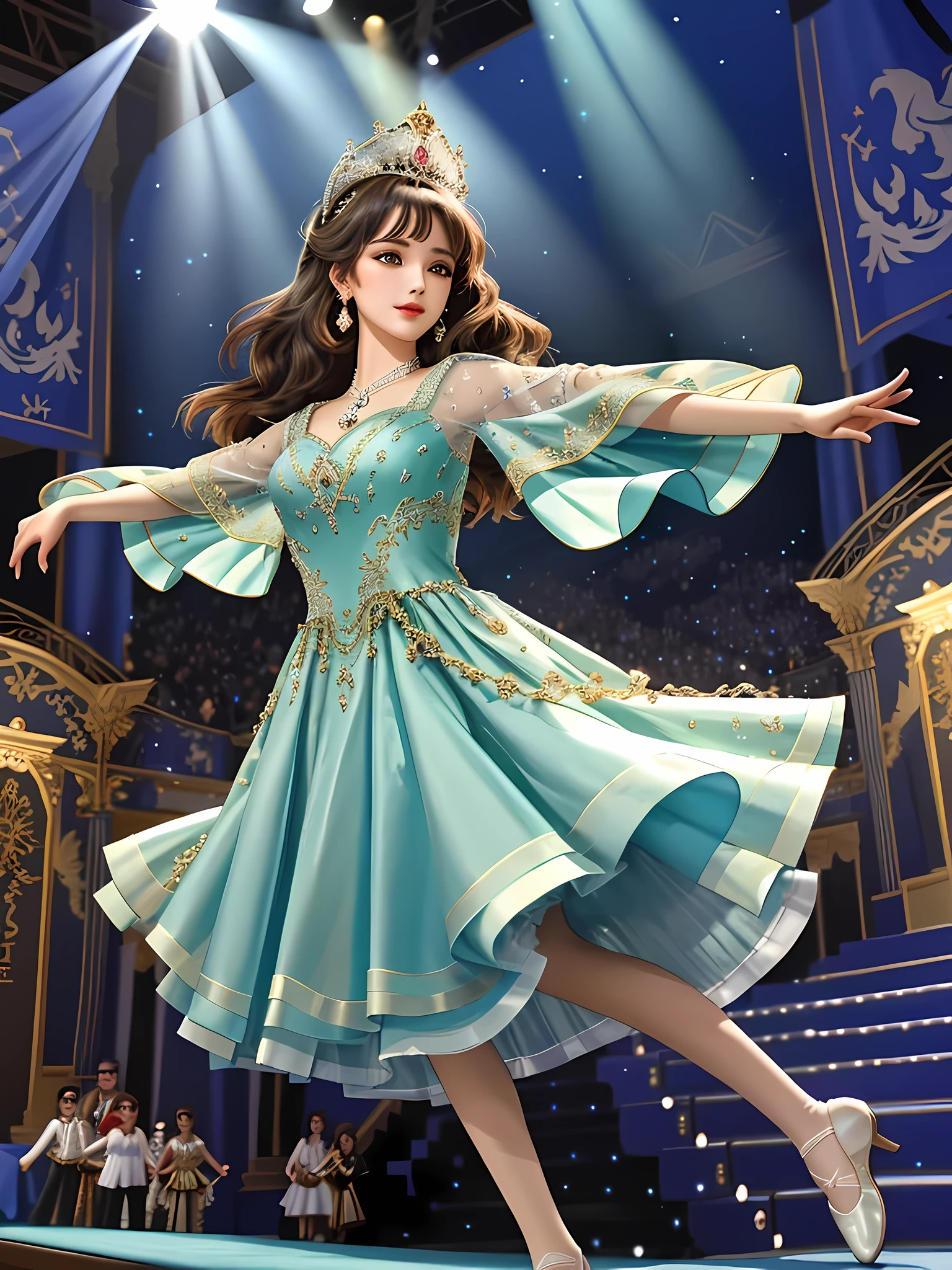 Picture a charming scene where Princess Adanna gracefully dances ballet on a splendid stage, înconjurată de o atmosferă de poveste. In the soft light of the spotlights, her ballet dress moves slightly, emphasizing the elegance and beauty of each step.
The scene is full of magic, and Princess Adanna exudes an aura of grace and sophistication as she executes fluid and harmonious movements. Fiecare piruetă și săritură este perfect executată, iar expresia ei reflectă pasiunea și devotamentul pentru arta baletului.
Behind her, decorul este desprins dintr-o poveste de basm, cu elemente de design care adaugă un farmec aparte întregii scene. The spotlight plays on the background of the stage, creating a charming setting for his performance.
Această imagine ilustrează frumusețea și grandoarea baletului, precum și talentul și pasiunea lui Princess Adanna pentru arta dansului.