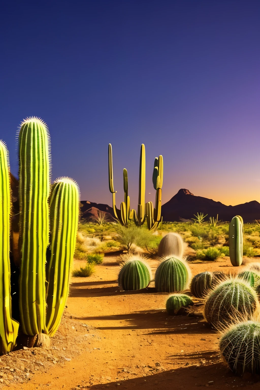 paisagem, Cactus plants in a desert area with a sky background, caatinga, paisagem do deserto, serene desert scenery at night.
