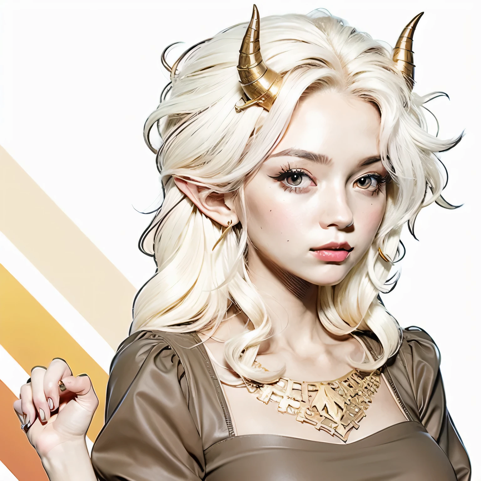 there is a drawing of a woman with horns on her head, with horns, she has elf ears and gold eyes, girl design lush horns, dnd portrait of a tiefling, tiefling, tiefling from d & d, cute horns, horns and red eyes, white horns queen demon, with black horns instead of ears, demon girl, dnd fantsay art