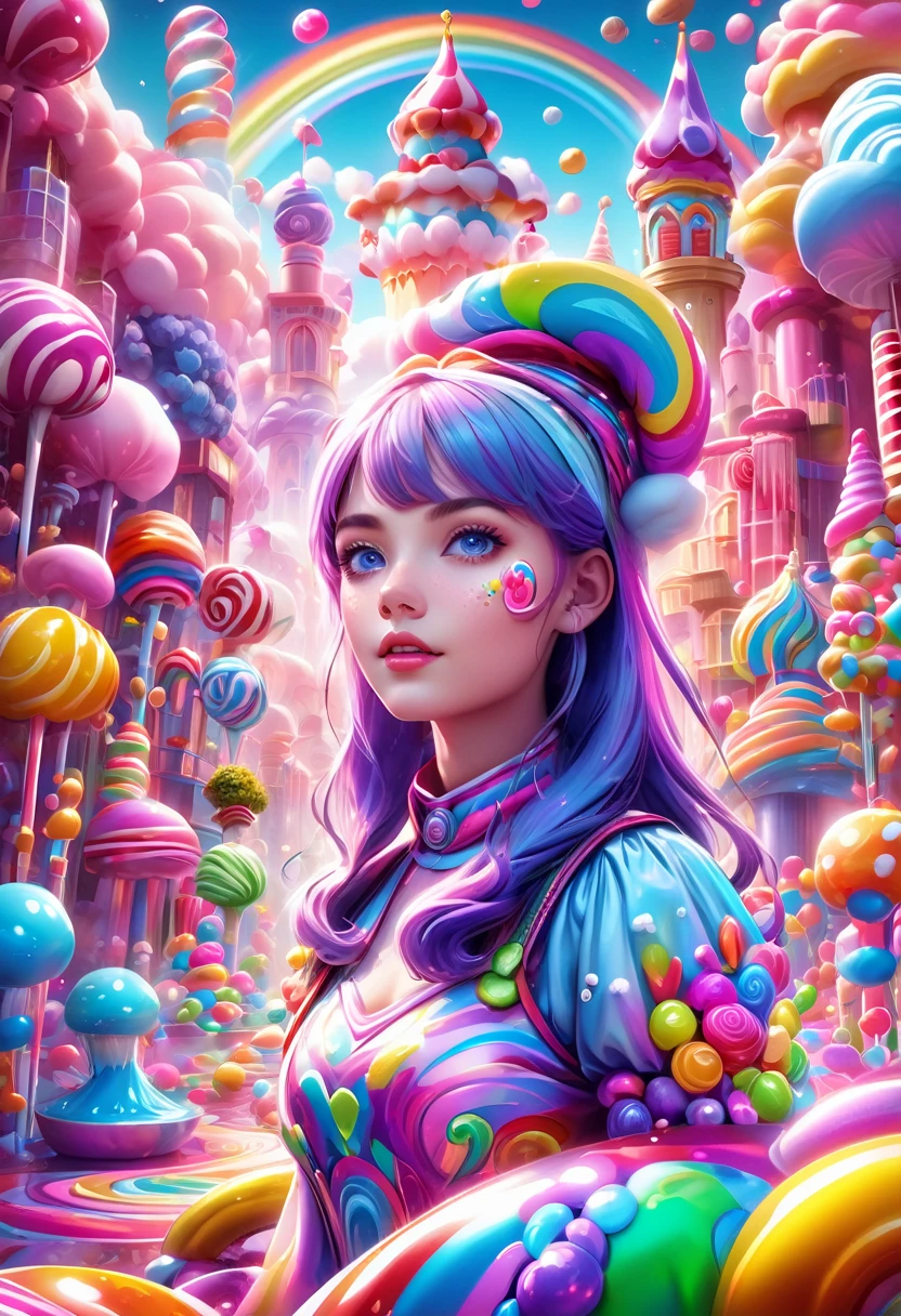 1girl, Candyland, aesthetic, A candy wonderland with pride colors. detailed matte painting, deep color, fantastical, intricate detail, splash screen, complementary colors, fantasy concept art, 8k resolution trending on Artstation Unreal Engine 5
