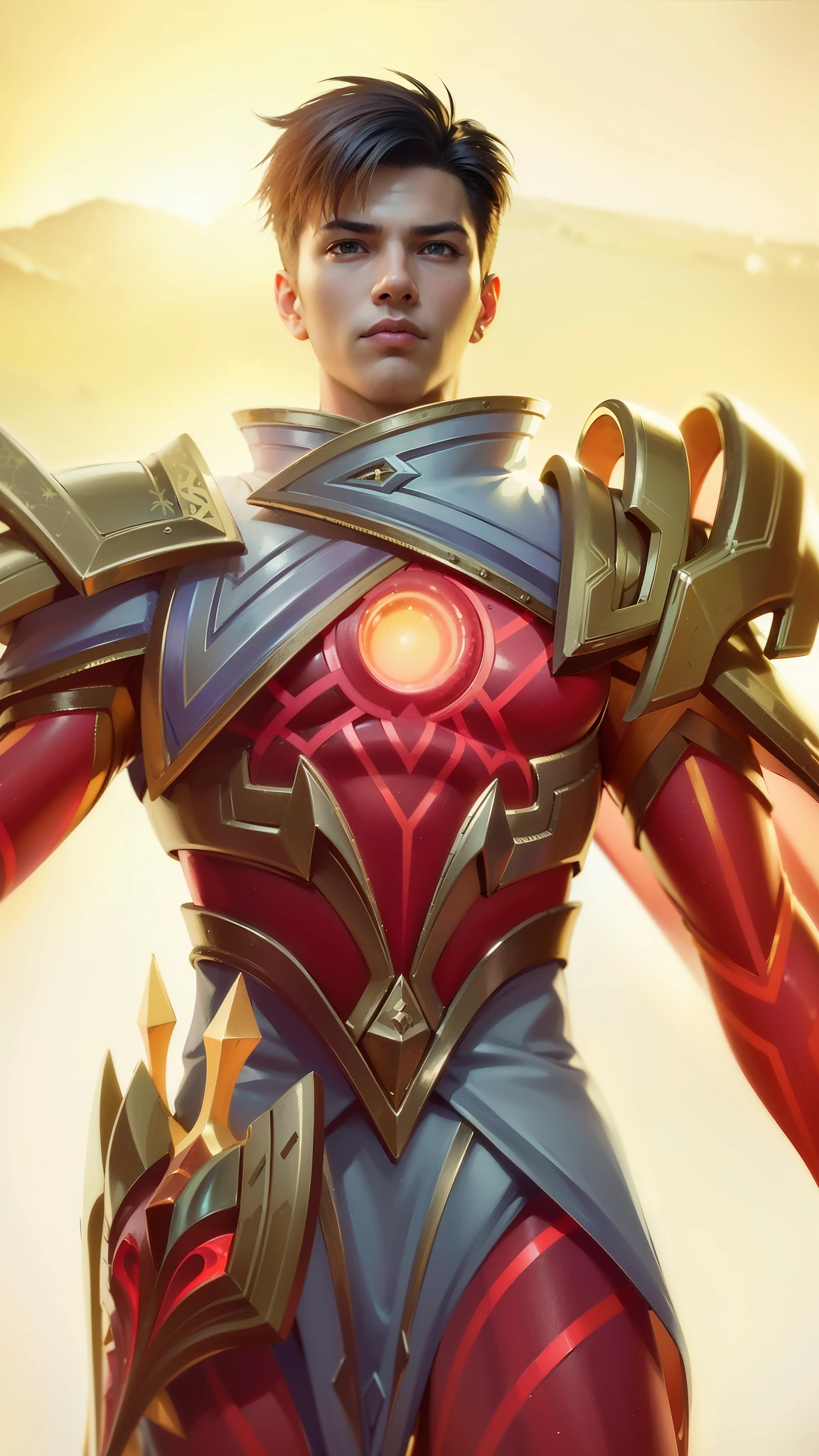 a close up of a person in a costume holding a sword, draconic looking armor, masculine male, masterpiece, ((perfect eyes)) best quality, (semirealism:1.9), beautiful lighting, (extremely detailed CG unity 4k fhd wallpaper), High Detail, Sharp focus, dramatic outdoors, 1 boy ,19 years old, black short hair, yellow eyes, fair skin.