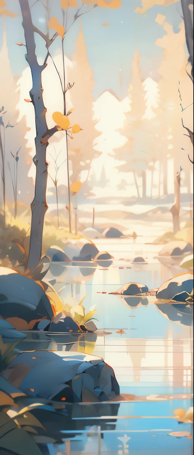 Yellow River，Gouache，Alpine flowing water，forest，