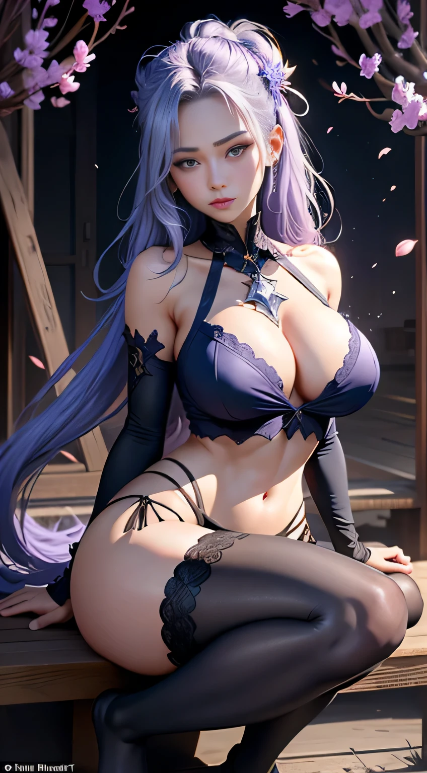 sfw,(tmasterpiece,Need,1girll,Solo,The details are complex,color difference),(((,15year old,16 yaers old)))Majestic witch, Genshin Impact witch,((flame, icecreen, ventania,raiden,Ethereal perfect setting)), 、((Cherry blossoms fall on the background,Night background)), trending on Pixiv trending on civitai perfect composition professional quality high resolution perfect contrast perfect lighting,Azur lane Toned ripped perfect hands perfect fingers perfect breasts perfect hair perfect face perfect body A tall and beautiful woman, Plump body, Big breasts, light blue glowing eyes, Cold expression, proud posture, Straight chest, lilac skin, purple facial tattoos, silver tied hair, Exposed chest, Exposed shoulders, Exposed navel, Bare with thighs, looked up at the camera, left sweat beads on her body, Wet body,((((pantyless)))),(((trousersless))),(((didn't wear socks))),(((No skirts))),((No shoes))),(((dynamicposes))), wearing bra,((skinny waist)), young asian girl, ((big breasted)),