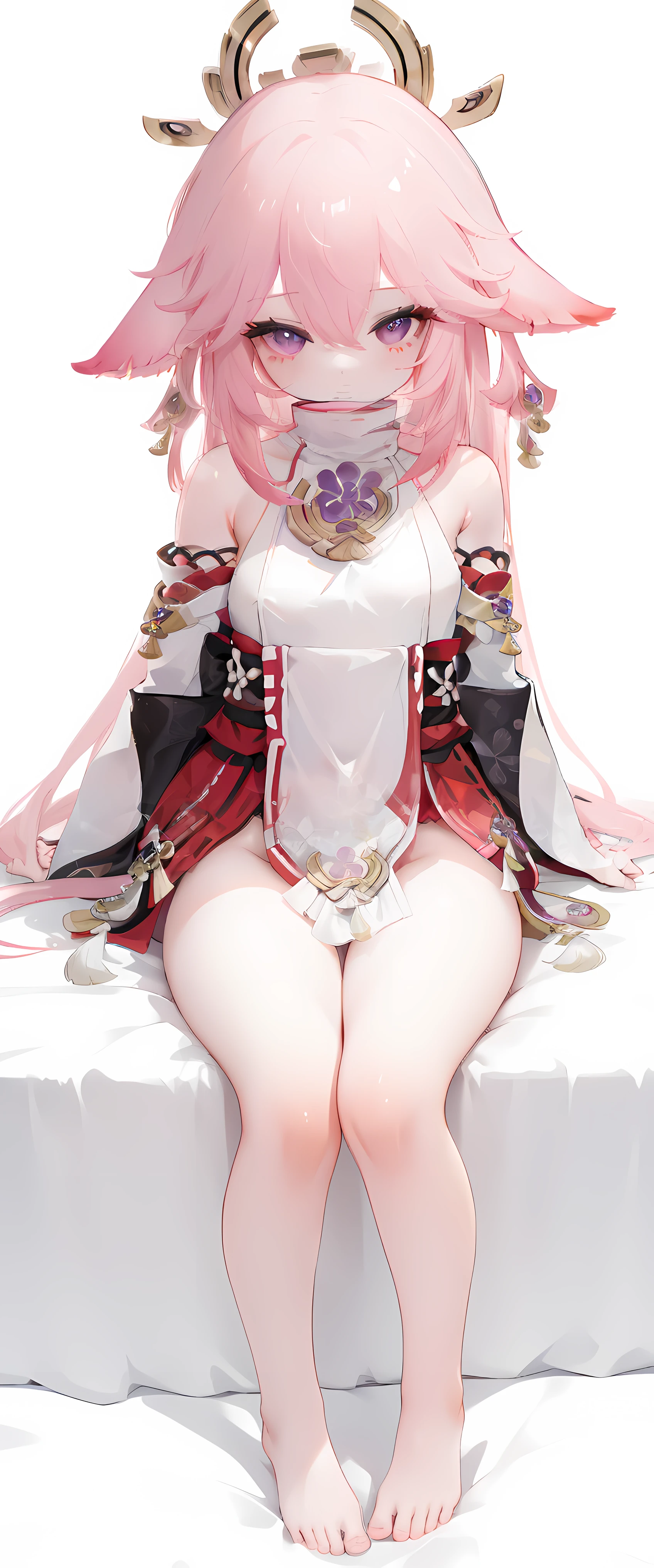 ,cute,pink hair,thick thigh ,mini camisole, thick thighs,flat chest,pink mini camisole,crop top, Nahida x yaemiko, loli,child,chest,fullbody, thick thighs, blushing,loli,, standing straight, head to toe capture on the frame,loli,, toes,bare feet,, ,white background, cute,open abdomen,perfect body ratio, body ratio, white background, front facing, looking at viewer, ,, baby girl