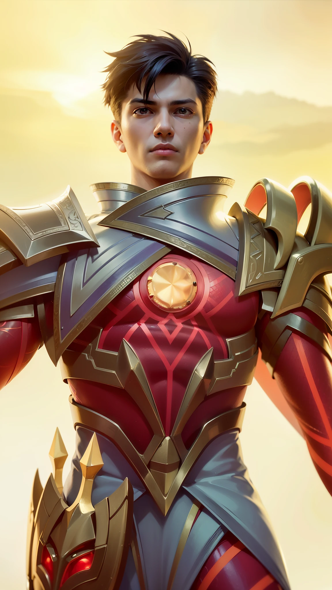a close up of a person in a costume holding a sword, draconic looking armor, masculine male, masterpiece, ((perfect eyes)) best quality, (semirealism:1.9), beautiful lighting, (extremely detailed CG unity 4k fhd wallpaper), High Detail, Sharp focus, dramatic outdoors, 1 boy ,19 years old, black short hair, yellow eyes, fair skin.