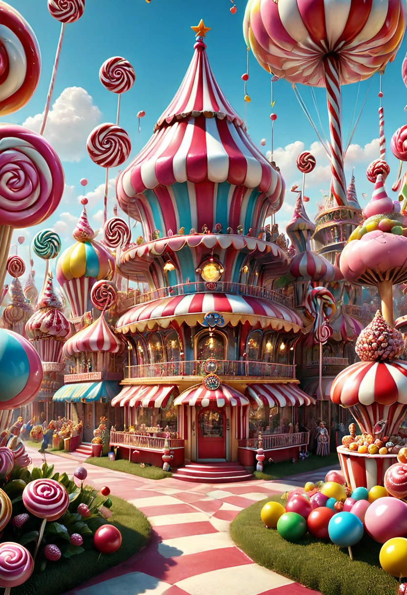 Candyland, by circus troup, best quality, masterpiece, very aesthetic, perfect composition, intricate details, ultra-detailed