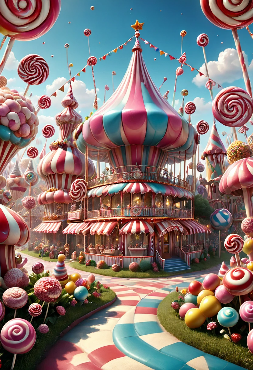 Candyland, by circus troup, best quality, masterpiece, very aesthetic, perfect composition, intricate details, ultra-detailed