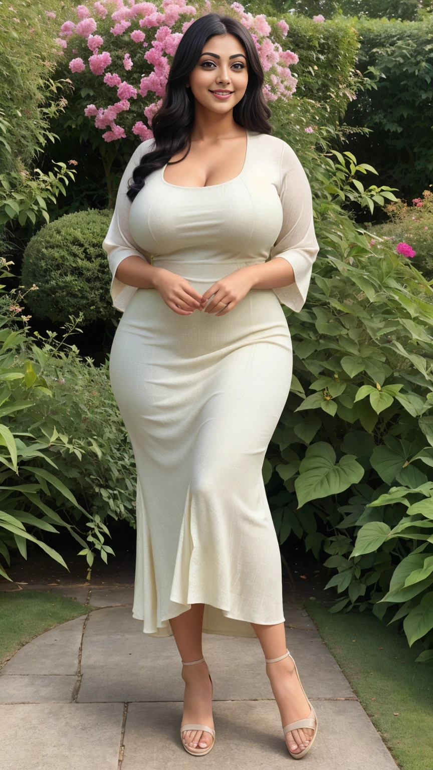 Rati Agnihotri Indian beautiful actress curvy plus size hour glass bulky huge figure woman, closeup camera view, big huge m-cup breast, wearing SHEIN Young Girl Pleated Elegant Party Princess Dress SKU: sk2305049341169119 (1000+ Reviews) GBP£6.99 GBP£9.99 -30% Including VAT Color:Yellow, elegant standing position, eye contact view, different style hairstyle, bright eyes, thin eyebrows, fair skin, blushing cheeks, prefect head to toe view, full body,Garden Paradise: A lush botanical garden with vibrant flowers, winding paths, and serene ponds, head to toe view, full body shot, full body view, smile face, black hair, Indian face, perfect skin tone light, ultra realistic skin texture