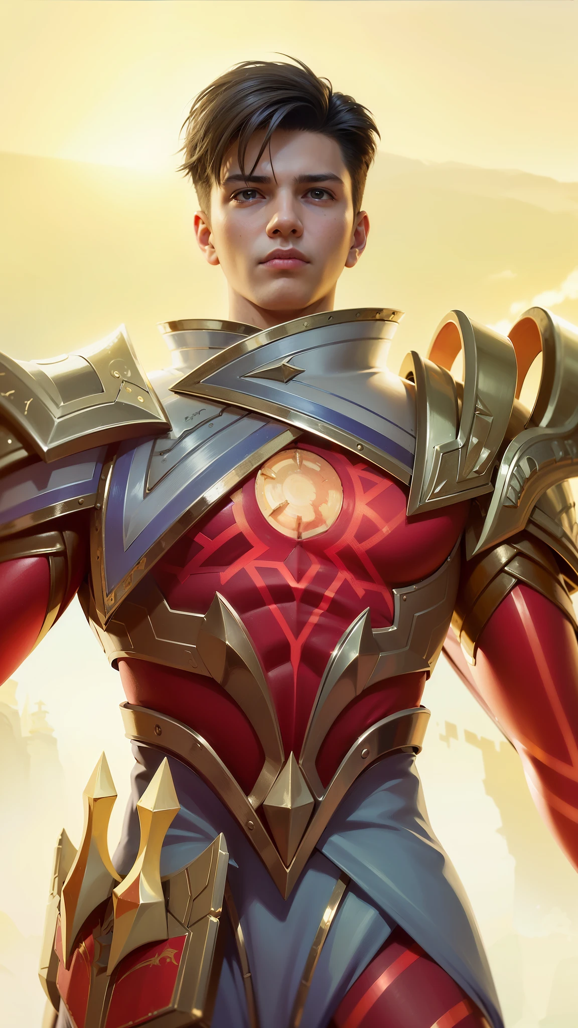 a close up of a boy in a costume holding a sword, draconic looking armor, masculine male, masterpiece, ((perfect eyes)) best quality, (semirealism:1.9), beautiful lighting, (extremely detailed CG unity 4k fhd wallpaper), High Detail, Sharp focus, dramatic outdoors, 1 boy ,19 years old, black short hair, yellow eyes, fair skin.