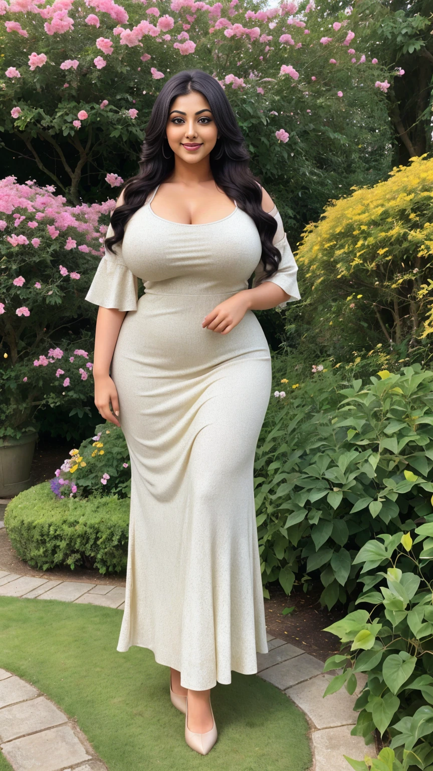 Rati Agnihotri Indian beautiful actress curvy plus size hour glass bulky huge figure woman, closeup camera view, big huge m-cup breast, wearing SHEIN Young Girl Pleated Elegant Party Princess Dress SKU: sk2305049341169119 (1000+ Reviews) GBP£6.99 GBP£9.99 -30% Including VAT Color:Yellow, elegant standing position, eye contact view, different style hairstyle, bright eyes, thin eyebrows, fair skin, blushing cheeks, prefect head to toe view, full body,Garden Paradise: A lush botanical garden with vibrant flowers, winding paths, and serene ponds, head to toe view, full body shot, full body view, smile face, black hair, Indian face, perfect skin tone light, ultra realistic skin texture