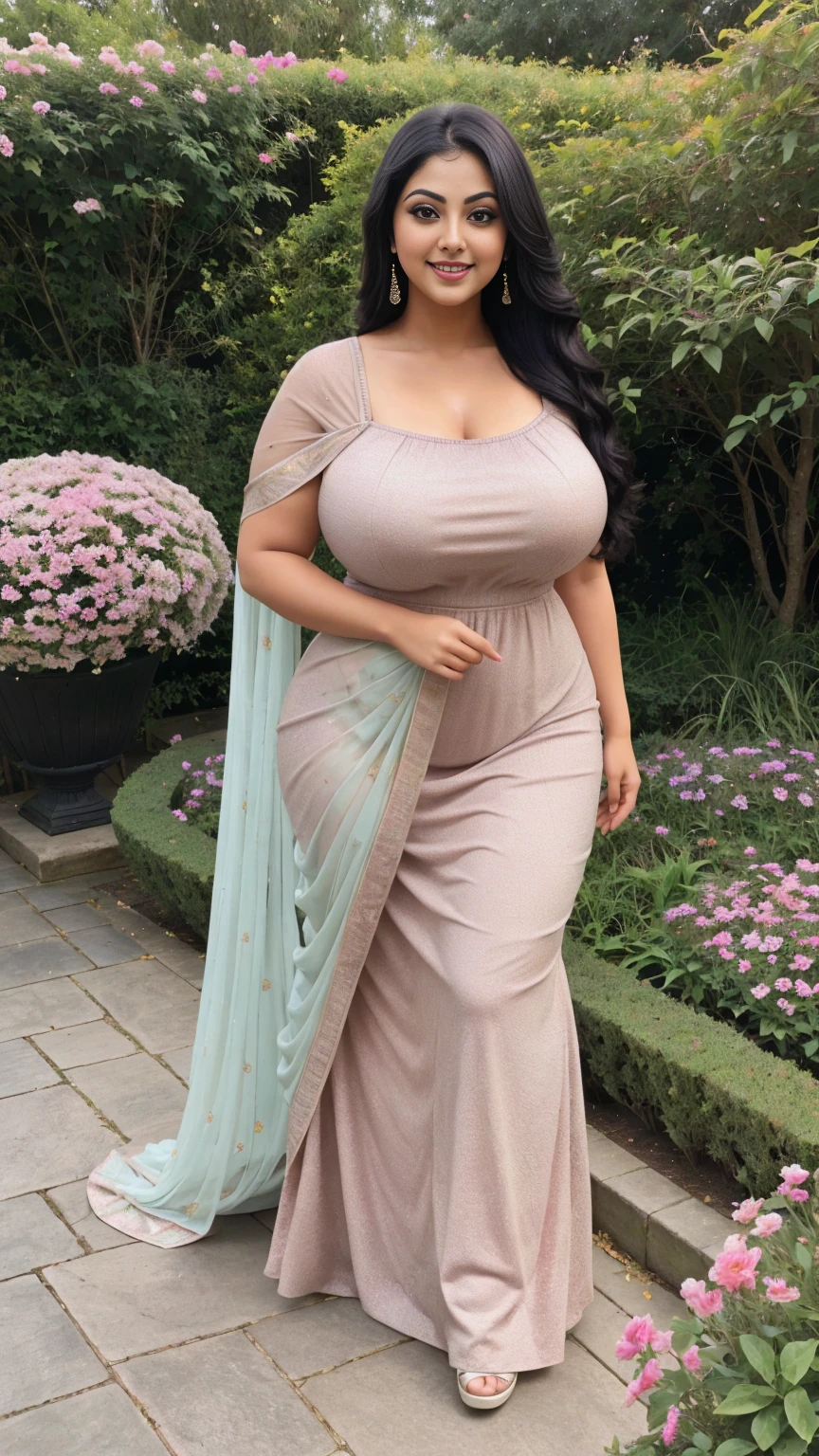 Rati Agnihotri Indian beautiful actress curvy plus size hour glass bulky huge figure woman, closeup camera view, big huge m-cup breast, wearing SHEIN Young Girl Pleated Elegant Party Princess Dress SKU: sk2305049341169119 (1000+ Reviews) GBP£6.99 GBP£9.99 -30% Including VAT Color:Yellow, elegant standing position, eye contact view, different style hairstyle, bright eyes, thin eyebrows, fair skin, blushing cheeks, prefect head to toe view, full body,Garden Paradise: A lush botanical garden with vibrant flowers, winding paths, and serene ponds, head to toe view, full body shot, full body view, smile face, black hair, Indian face, perfect skin tone light, ultra realistic skin texture