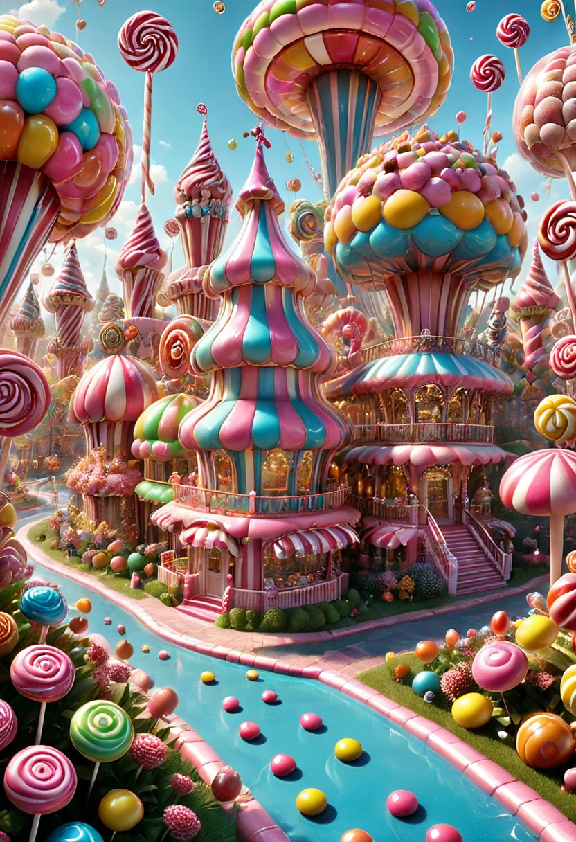 Candyland, amusement park, best quality, masterpiece, very aesthetic, perfect composition, intricate details, ultra-detailed