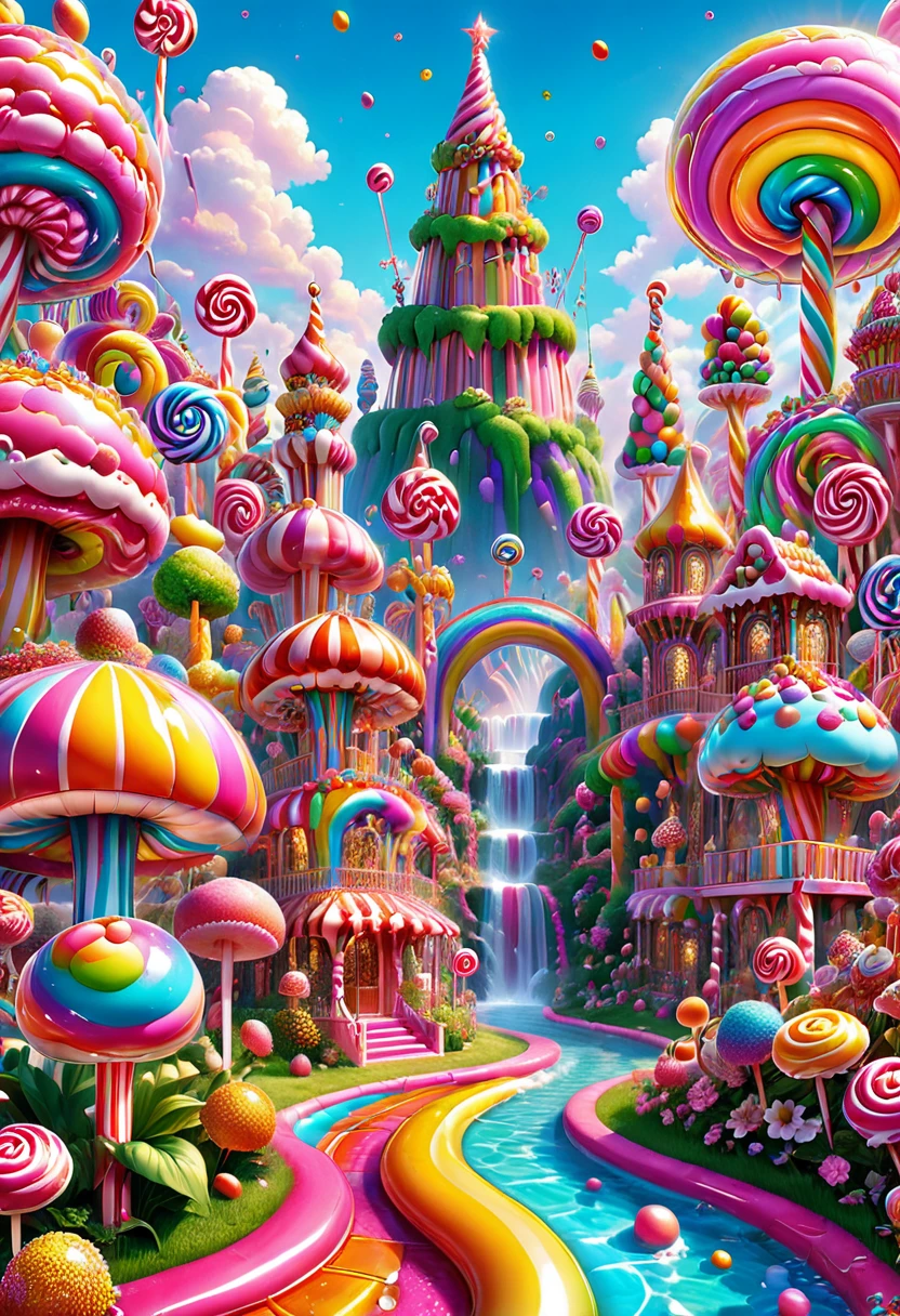 Candyland, by Lisa_Frank, (masterpiece, best quality, Professional, perfect composition, very aesthetic, absurdres, ultra-detailed, intricate details:1.3)