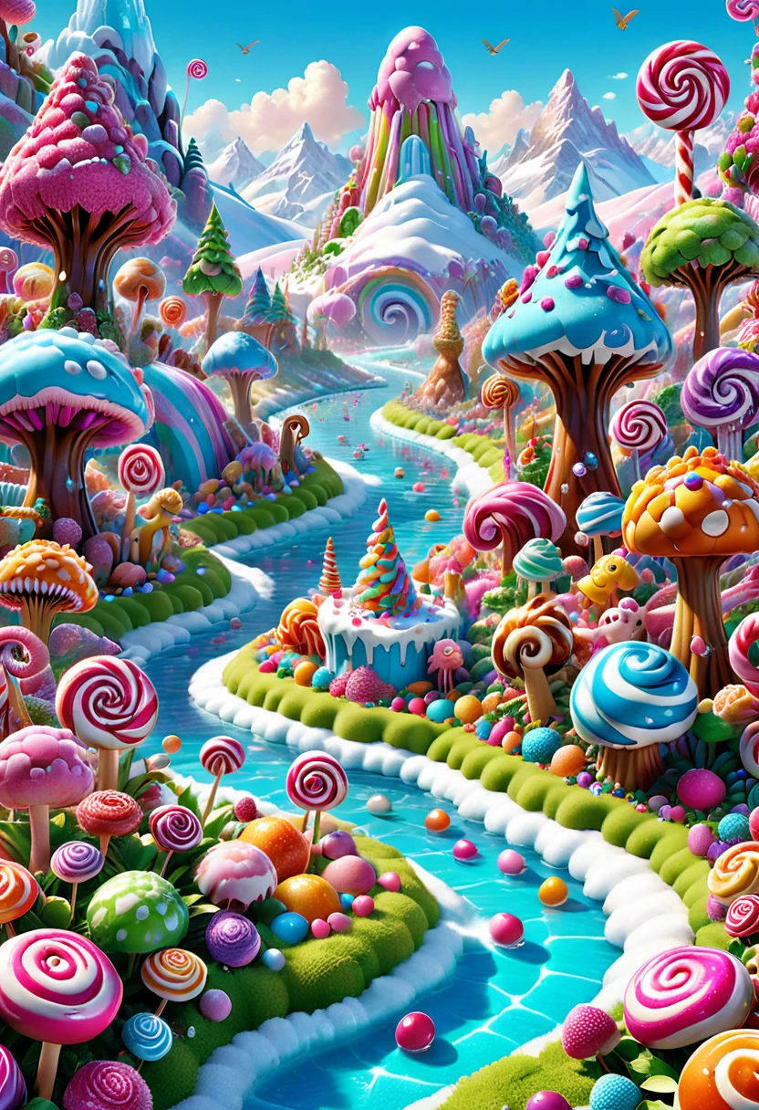 Candyland, Ice Age, by Lisa_Frank, (masterpiece, best quality, Professional, perfect composition, very aesthetic, absurdres, ultra-detailed, intricate details:1.3)