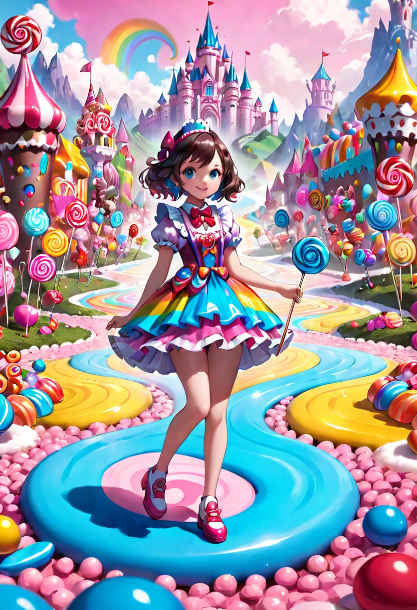 1girl, Candyland, aesthetic, A candy wonderland with pride colors. detailed matte painting, deep color, fantastical, intricate detail, splash screen, complementary colors, fantasy concept art, 8k resolution trending on Artstation Unreal Engine 5