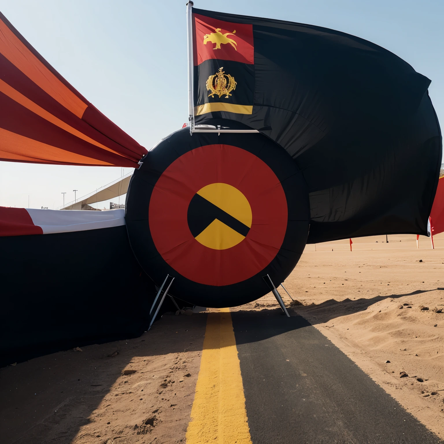 Create a logo for the celebration of 50 years of independence of Angola, with the flag of Angola in the center 
