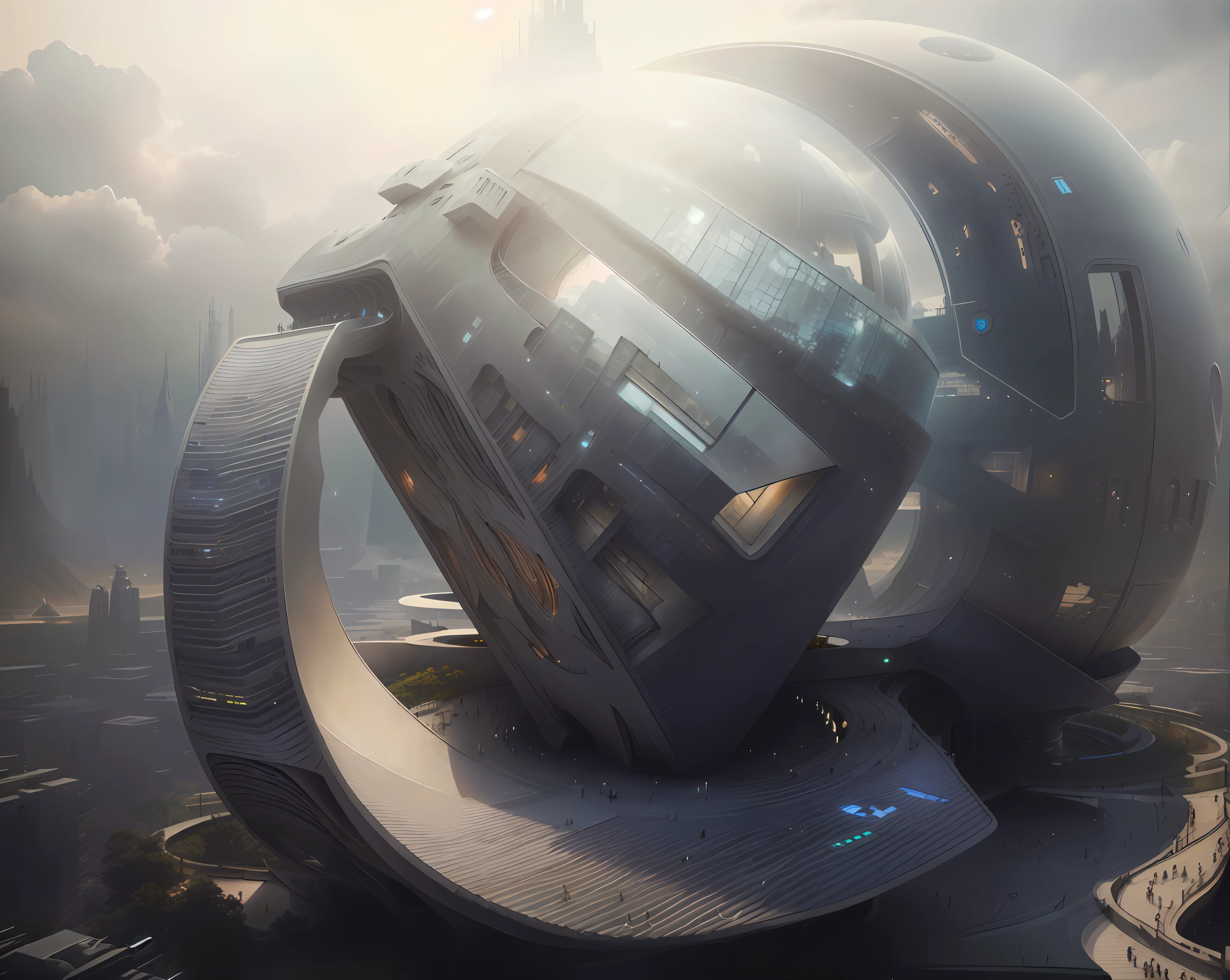 there is a large circular building with a clock on top of it, huge futuristic building, detailed futuristic architecture, futuristic architecture concept, by Zha Shibiao, futuristic architectural art, futuristic building, futuristic architecture, futuristic dome, futuristic outpost building, futuristic palace, futuritic high tech architecture, inspired by Marek Okon, futuristic utopian architecture