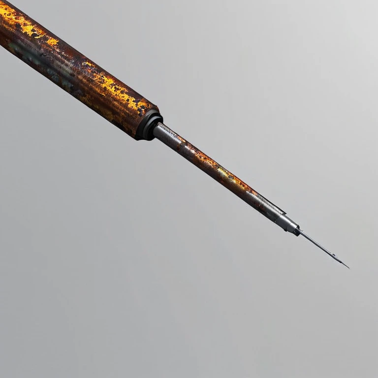 Renderings of a rusty medical needle that transmits terror