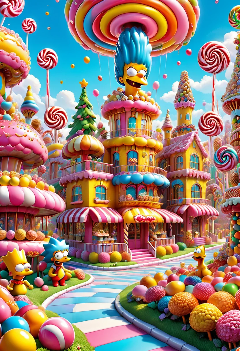 Candyland, Bart Simpson, by Lisa_Frank, (masterpiece, best quality, Professional, perfect composition, very aesthetic, absurdres, ultra-detailed, intricate details:1.3)