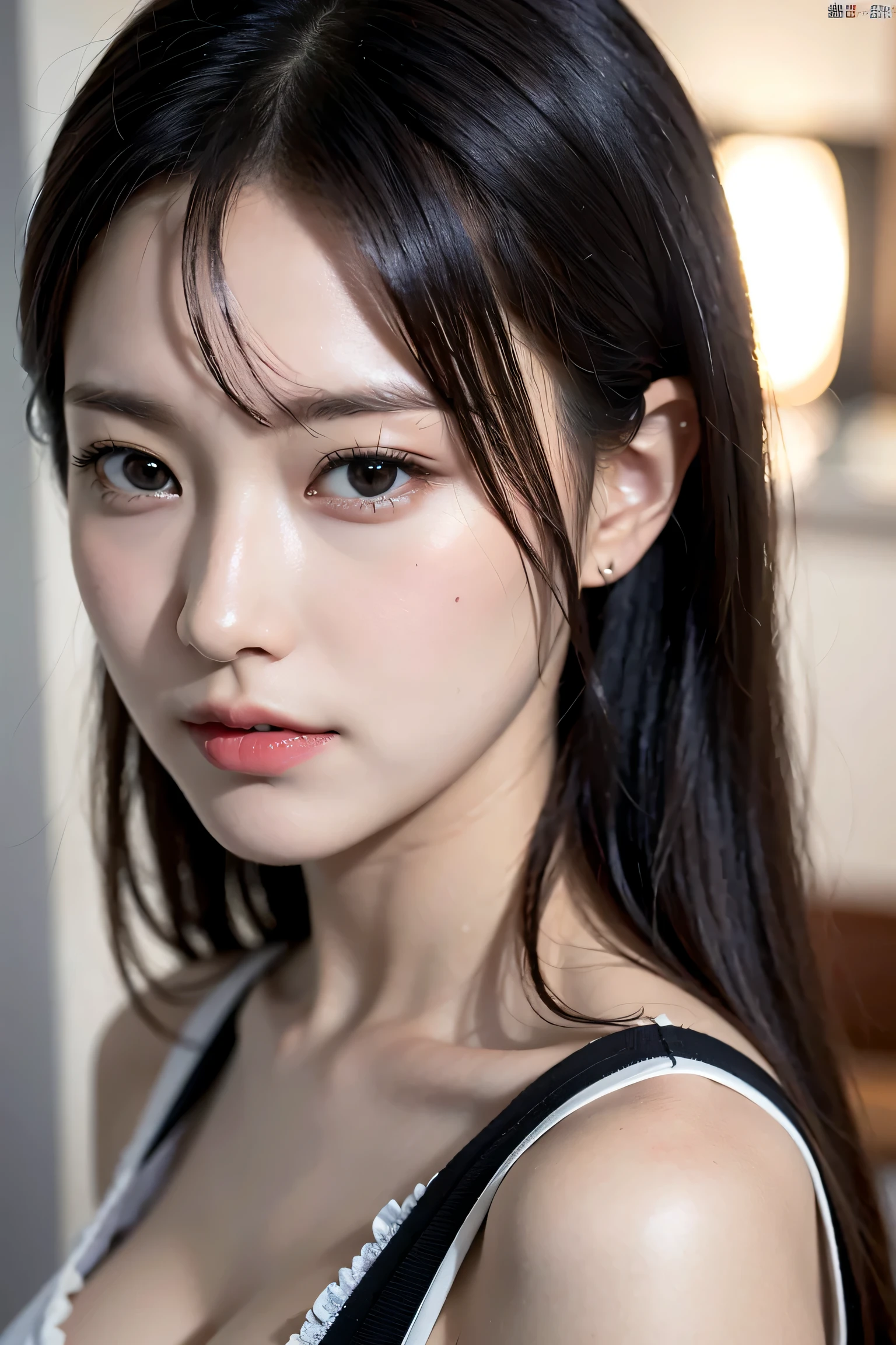 blown by the long wind [Blue-black:.3] hair,looking at the viewer, (masterpiece:1.3), (8K, realistic, Raw photo, highest quality: 1.4), Japanese, (1 girl), beautiful face, (realistic face),{wavy medium hair|Front hair long bob|short hair with long bangs}{black hair|brown hair|blonde hair}, beautiful hairstyle, realistic eyes, detailed and beautiful eyes, (realistic skin), beautiful skin, Charm, ultra high resolution, surreal, very detailed, golden ratio,、sunburn、Nogizaka Idol、korean idol、Gravure idol pose、