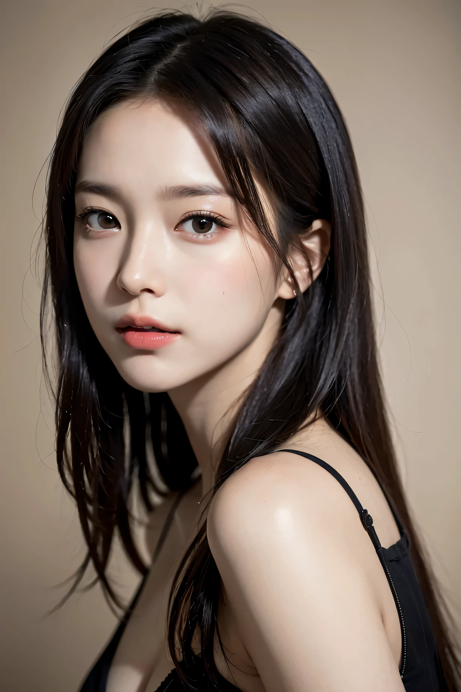blown by the long wind [Blue-black:.3] hair,looking at the viewer, (masterpiece:1.3), (8K, realistic, Raw photo, highest quality: 1.4), Japanese, (1 girl), beautiful face, (realistic face),{wavy medium hair|Front hair long bob|short hair with long bangs}{black hair|brown hair|blonde hair}, beautiful hairstyle, realistic eyes, detailed and beautiful eyes, (realistic skin), beautiful skin, Charm, ultra high resolution, surreal, very detailed, golden ratio,、sunburn、Nogizaka Idol、korean idol、Gravure idol pose、