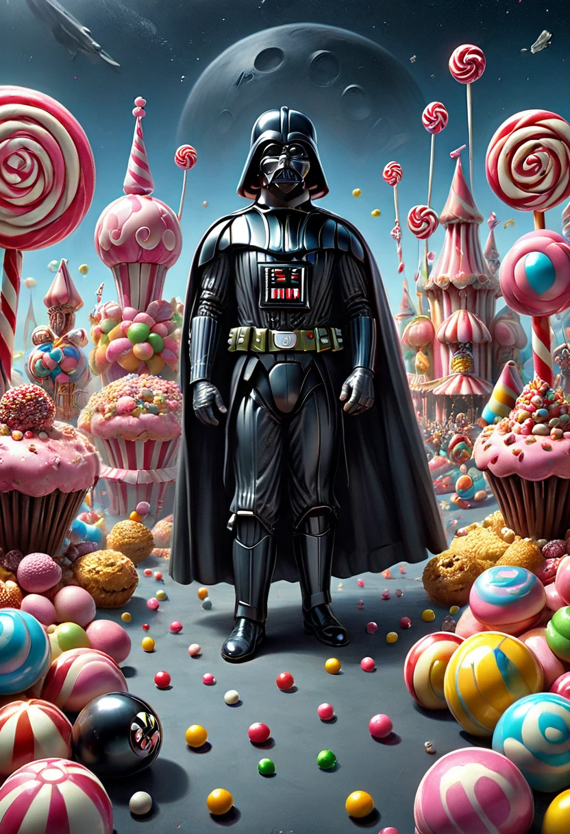 Candyland, circus troup, cute Darth Vader, best quality, masterpiece, very aesthetic, perfect composition, intricate details, ultra-detailed