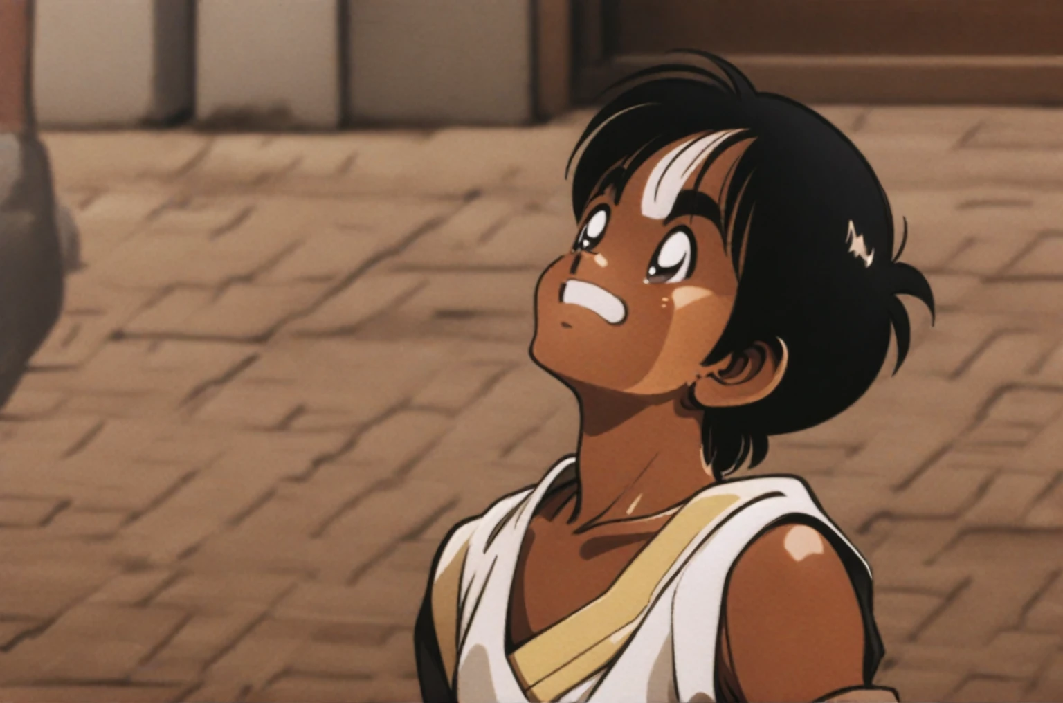 cute brown skin indian ??? boy, Mitsuru Adachi style