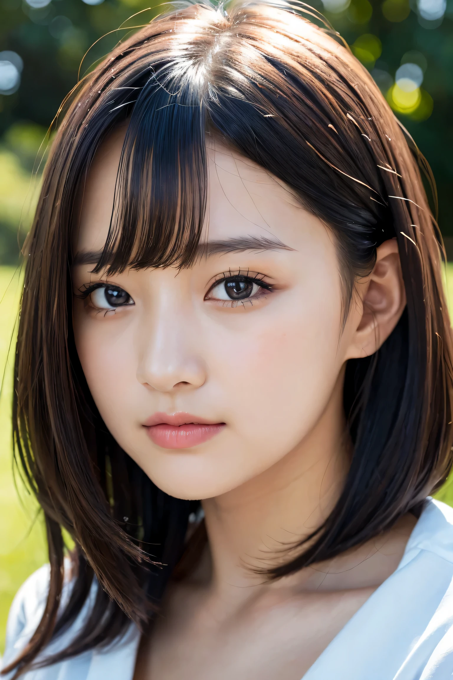 blown by the long wind [Blue-black:.3] hair,looking at the viewer, (masterpiece:1.3), (8K, realistic, Raw photo, highest quality: 1.4), Japanese, (1 girl), beautiful face, (realistic face),{wavy medium hair|Front hair long bob|short hair with long bangs}{black hair|brown hair|blonde hair}, beautiful hairstyle, realistic eyes, detailed and beautiful eyes, (realistic skin), beautiful skin, Charm, ultra high resolution, surreal, very detailed, golden ratio,、sunburn、Nogizaka Idol、korean idol、Gravure idol pose、
