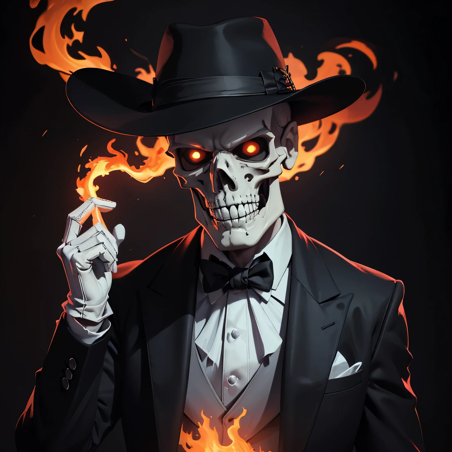 Lincoln's skull in close-up with his aged top hat and adorned demonically with skulls staring and pointing with his hand at the viewer inviting to war engulfed in flames in the background to illustrate a T-shirt --aut --auto