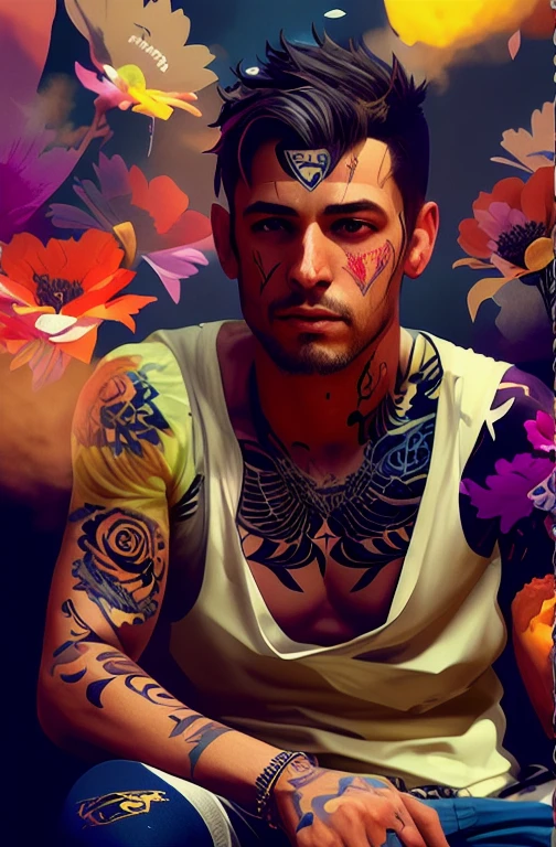 snthwve nvinkpunk style handsome man drunk like sandman rave, (hallucinating colorful soap bubbles), por Jeremy Mann, por Sandra Chevier, por Dave Mckean e Richard Avedon e Maciej Kuciara, punk rock, garota tanque, Altamente detalhado, 4K, RTX